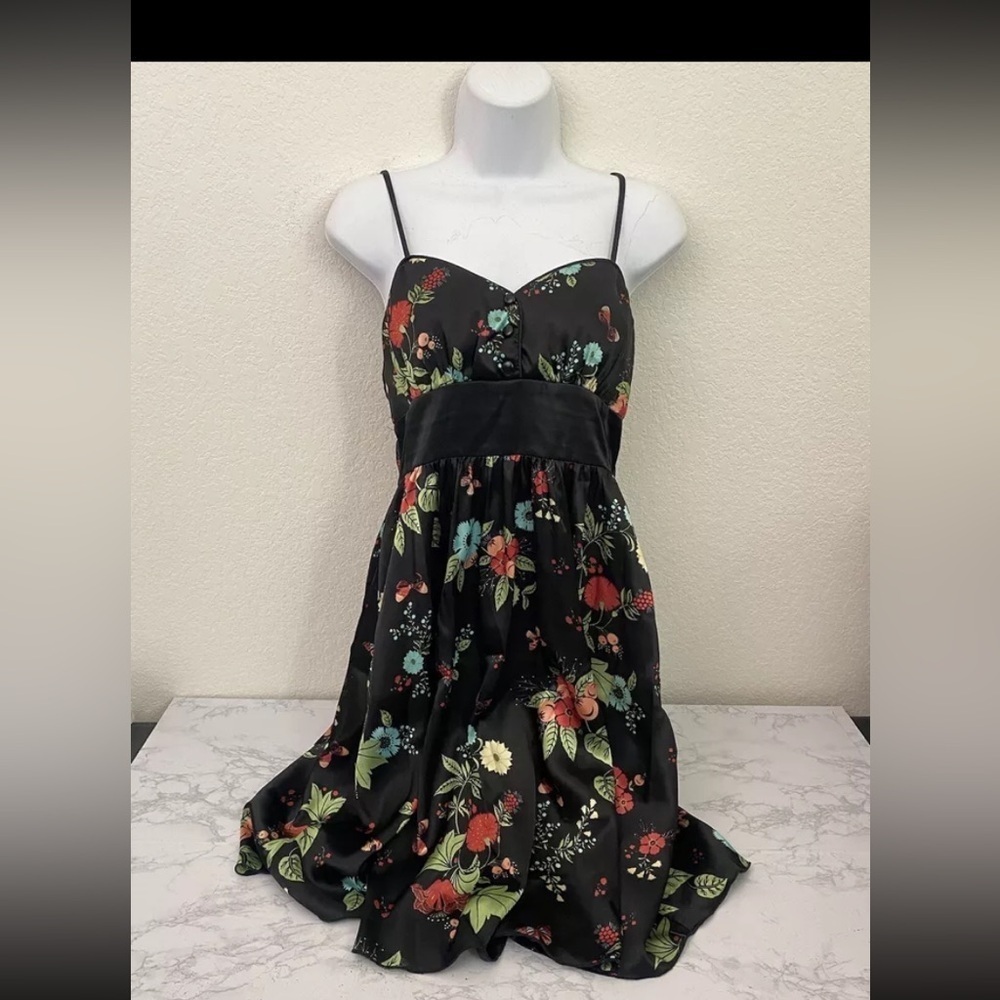 My Michelle Floral Strappy Sun Slip Dress Black Juniors 5/6 Floral Goth Emo​​​​​ - Picture 2 of 13